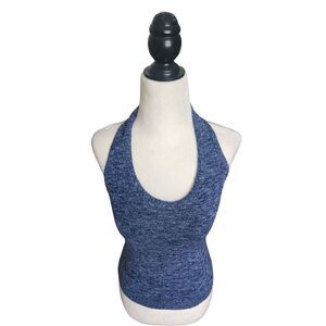 Blue Knit 90s Crop Halter Le Chateau Jr Vintage Y2K Denim Look Sexy Spring